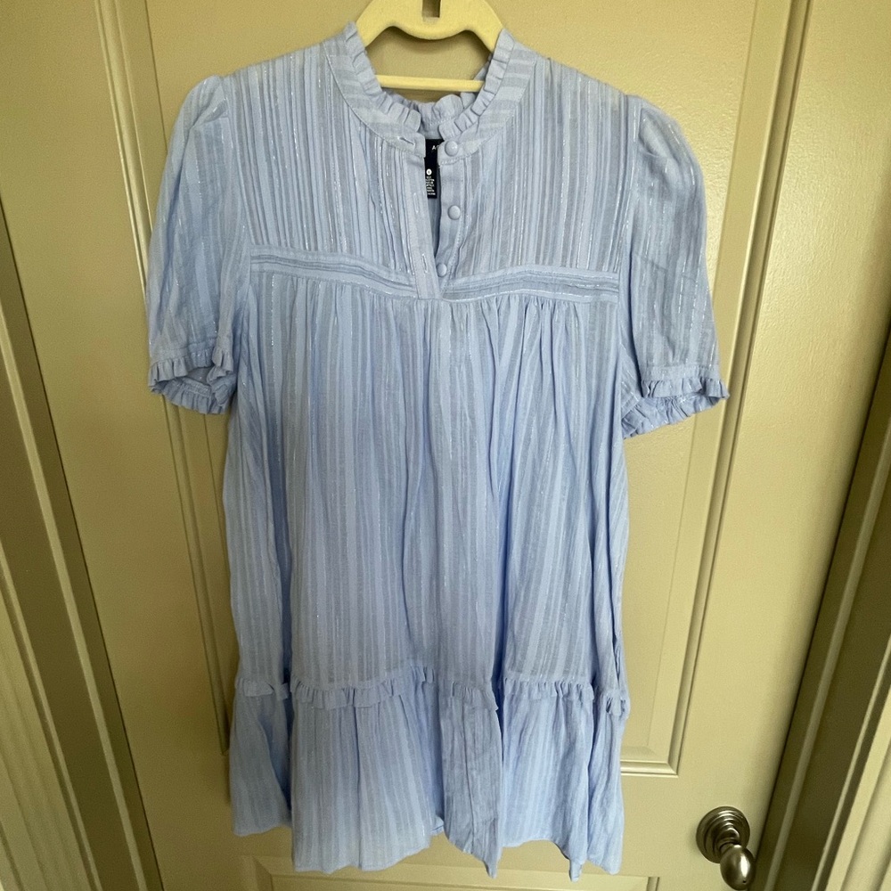 Aqua Light Blue Pleated Peasant style Dress